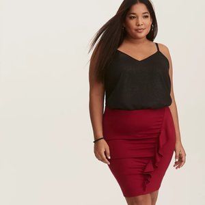 Torrid Red Ruffle Front Ponte Mini Skirt
